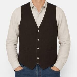 Vintage Western Frontier Vest Waistcoat Mens Large Brown Black Leather Button